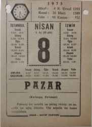 8 Nisan 1973 Takvim Yaprağı - Doğum Günü Hediyesi EFM(N)8105 - 1