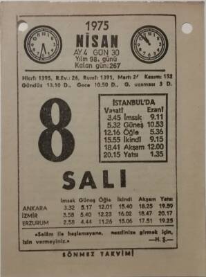 8 Nisan 1975 Takvim Yaprağı - Doğum Günü Hediyesi EFM(N)8135 - 1