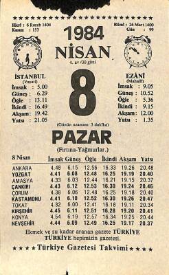 8 Nisan 1984 Takvim Yaprağı - Doğum Günü Hediyesi EFM(N)11213 - 1