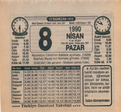 8 Nisan 1990 Takvim Yaprağı EFM(N)6161 - 1