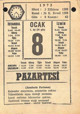 8 Ocak 1973 Takvim Yaprağı - Doğum Günü Hediyesi EFM(N)10817 - 4