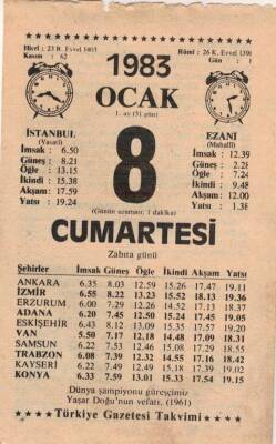 8 Ocak 1983 Takvim Yaprağı EFM(N)4561 - 1