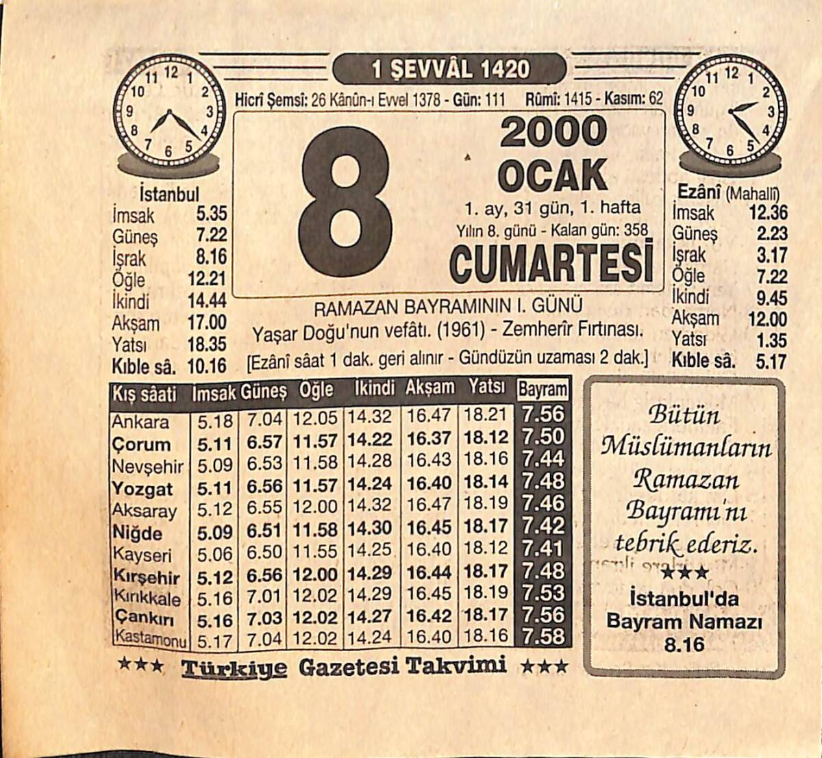 8 Ocak 2000 Takvim Yaprağı - Doğum Günü Hediyesi EFM(N)13194 - 1