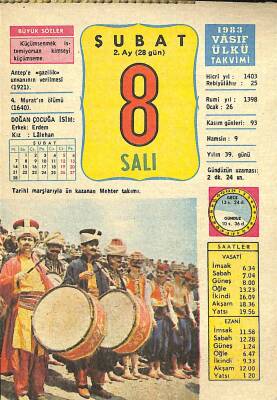 8 Şubat 1983 Takvim Yaprağı - Doğum Günü Hediyesi EFM(N)11737 - 1