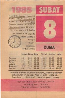 8 Şubat 1985 Takvim Yaprağı EFM(N)5134 - 1