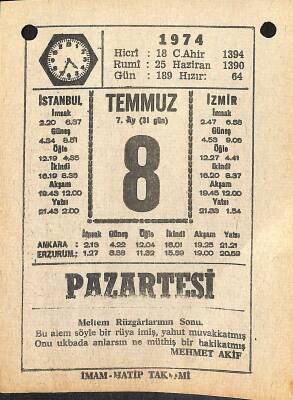 8 Temmuz 1974 Takvim Yaprağı - Doğum Günü Hediyesi EFM(N)12123 - 1