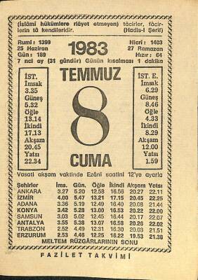 8 Temmuz 1983 Takvim Yaprağı - Doğum Günü Hediyesi EFM(N)12015 - 1