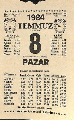 8 Temmuz 1984 Takvim Yaprağı - Doğum Günü Hediyesi EFM(N)11462 - 1