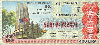 9 Ağustos 1984 Piyango Bileti Yarım Bilet PYB6322 - 1