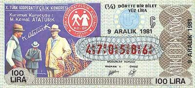 9 Aralık 1981 Piyango Bileti Çeyrek Bilet PYB6351 - 1