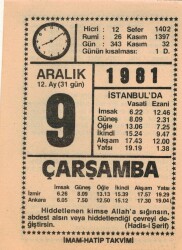 9 Aralık 1981 Takvim Yaprağı EFM(N)4414 - 3