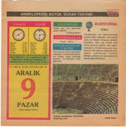 9 Aralık 1984 Takvim Yaprağı EFM(N)4075 - 3