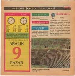 9 Aralık 1984 Takvim Yaprağı EFM(N)4075 - 1