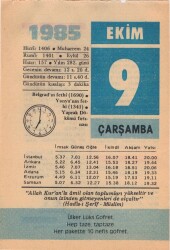 9 Ekim 1985 Takvim Yaprağı EFM(N)3041 - 3