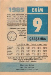 9 Ekim 1985 Takvim Yaprağı EFM(N)3041 - 1