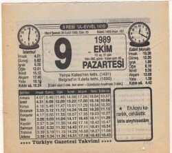 9 Ekim 1989 Takvim Yaprağı EFM(N)3103 - 3