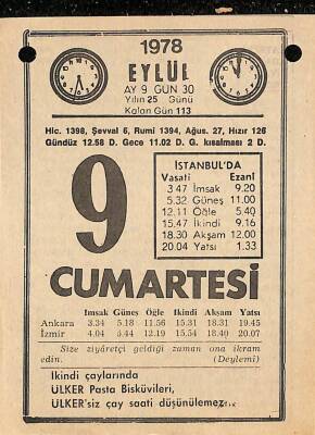 9 Eylül 1978 Takvim Yaprağı - Doğum Günü Hediyesi EFM(N)9758 - 1