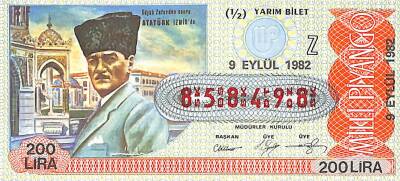 9 Eylül 1982 Piyango Bileti Yarım Bilet PYB6392 - 1