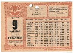 9 Haziran 1986 Takvim Yaprağı EFM1022 - 1