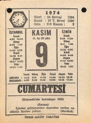 9 Kasım 1974 Takvim Yaprağı - Doğum Günü Hediyesi EFM(N)10771 - 4