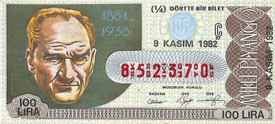 9 Kasım 1982 Piyango Bileti Çeyrek Bilet PYB6385 - 1