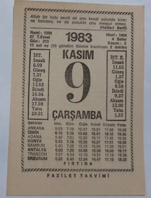 9 Kasım 1983 Takvim Yaprağı - Doğum Günü Hediyesi EFM(N)6923 - 1