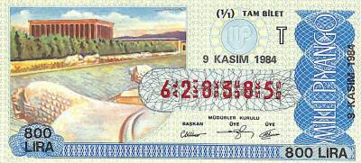 9 Kasım 1984 Piyango Bileti Tam Bilet PYB6331 - 1