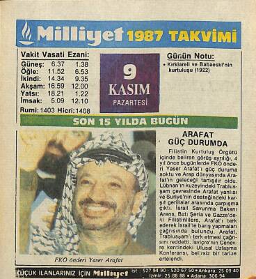 9 Kasım 1987 Takvim Yaprağı - Doğum Günü Hediyesi EFM(N)11936 - 1