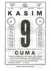 9 Kasım 2001 Takvim Yaprağı Doğum Günü Hediyesi EFM(N)3995 - 3