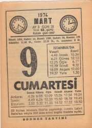 9 Mart 1974 Takvim Yaprağı EFM(N)5888 - 3