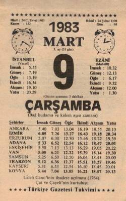 9 Mart 1983 Takvim Yaprağı EFM(N)5826 - 3