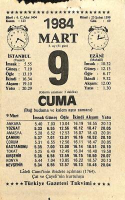 9 Mart 1984 Takvim Yaprağı - Doğum Günü Hediyesi EFM(N)11169 - 1