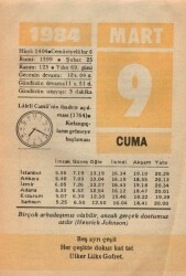 9 Mart 1984 Takvim Yaprağı EFM(N)6072 - 3