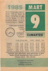 9 Mart 1985 Takvim Yaprağı EFM(N)6103 - 3