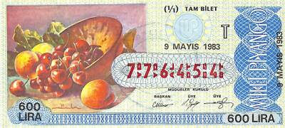 9 Mayıs 1983 Piyango Bileti Tam Bilet PYB6433 - 1