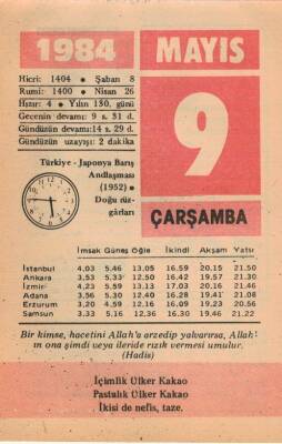 9 Mayıs 1984 Takvim Yaprağı EFM(N)6218 - 1