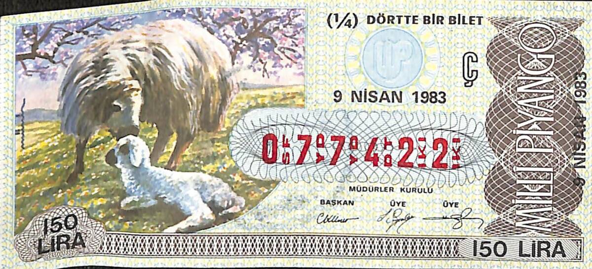 9 Nisan 1983 Piyango Bileti Çeyrek Bilet PYB6468 - 1