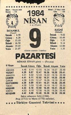 9 Nisan 1984 Takvim Yaprağı - Doğum Günü Hediyesi EFM(N)11214 - 1