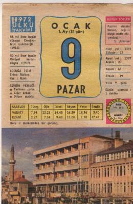 9 Ocak 1972 Takvim Yaprağı EFM(N)4593 - 1