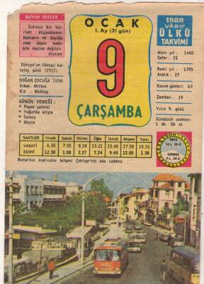 9 Ocak 1980 Takvim Yaprağı EFM(N)5058 - 1