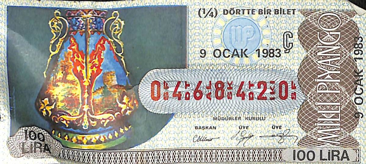 9 Ocak 1983 Piyango Bileti Çeyrek Bilet PYB6490 - 1