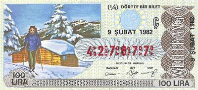 9 Şubat 1982 Piyango Bileti Çeyrek Bilet PYB6408 - 1