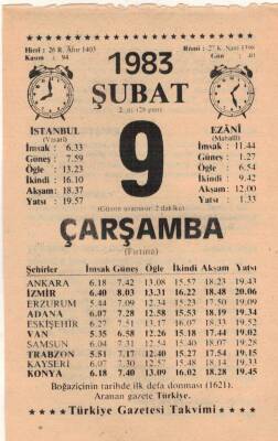 9 Şubat 1983 Takvim Yaprağı EFM(N)5389 - 1