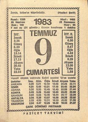 9 Temmuz 1983 Takvim Yaprağı - Doğum Günü Hediyesi EFM(N)11988 - 1