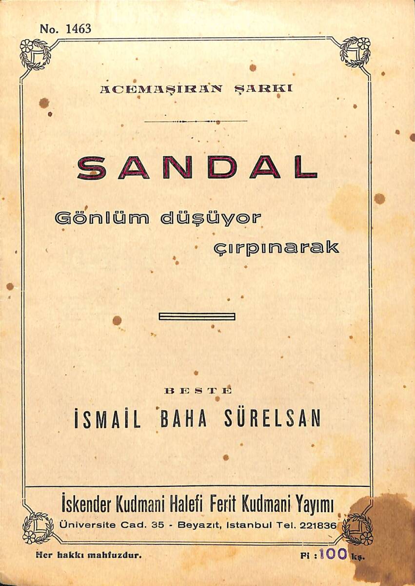 Acemaşıran Şarkı SANDAL - Beste İsmail Baha Sürelsan (Nota Kitapçığı) NDR91314 - 1