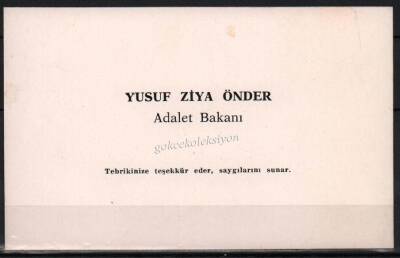 Adalet Bakanı Yusuf Ziya Önder Kartvizit EFM466 - 1