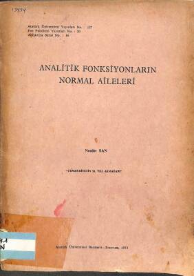 Analitik Fonksiyonların Normal Aileleri KTP2409 - 1