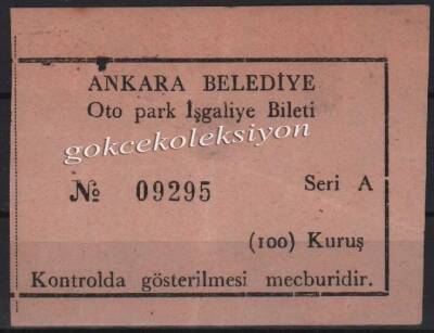 Ankara Belediyesi Otopark İşgaliye Bileti PYB2922 - 1