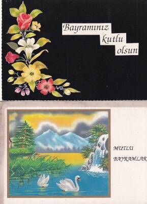 Bayram Kutlama Temalı 2`li Kartpostal KRT10785 - 1