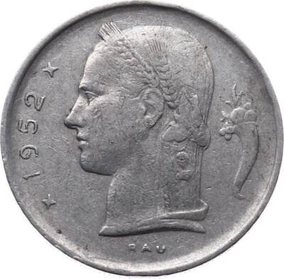 Belçika 1 Frank 1952 ÇT *Baudouin I - Belgie (Hollandaca)* YMP9267 - 2